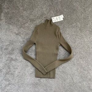 Zara Tan Cowl Neck Sweater with Ribbed Design